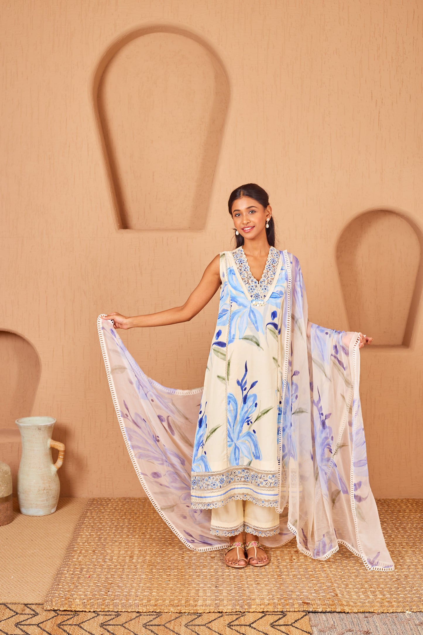 Anupreet Sidhu in Canary A-Line Sleeveless Kurta Set