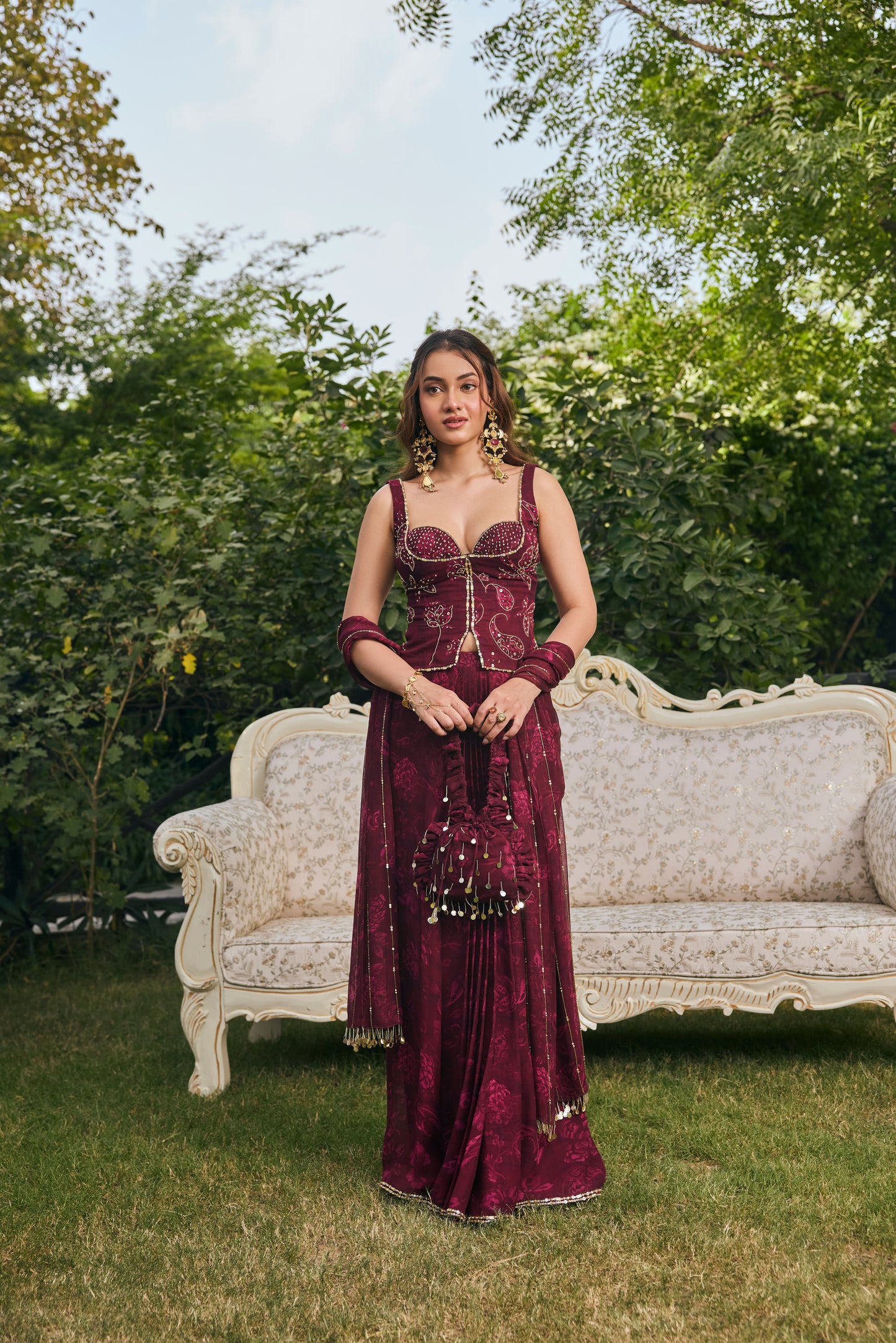 Ophelia Fish Cut Skirt Set with Blouse & Dupatta
