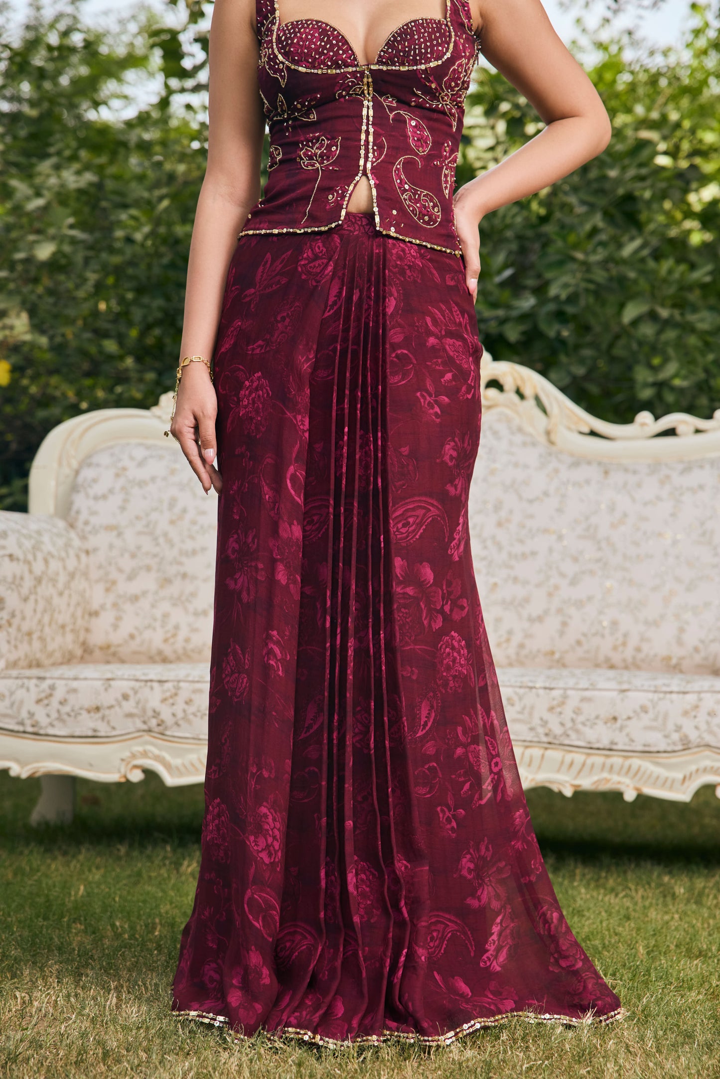 Ophelia Fish Cut Skirt Set with Blouse & Dupatta