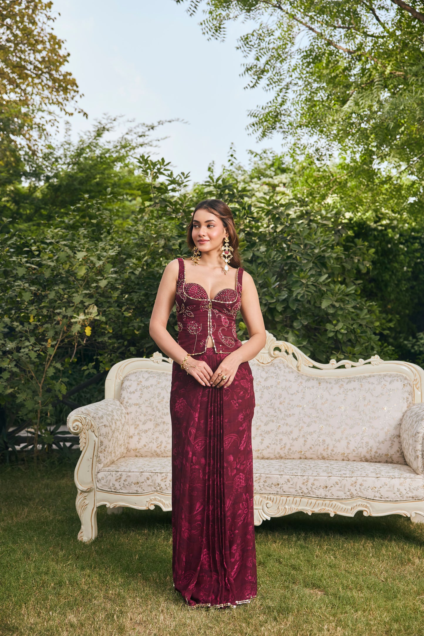 Ophelia Fish Cut Skirt Set with Blouse & Dupatta