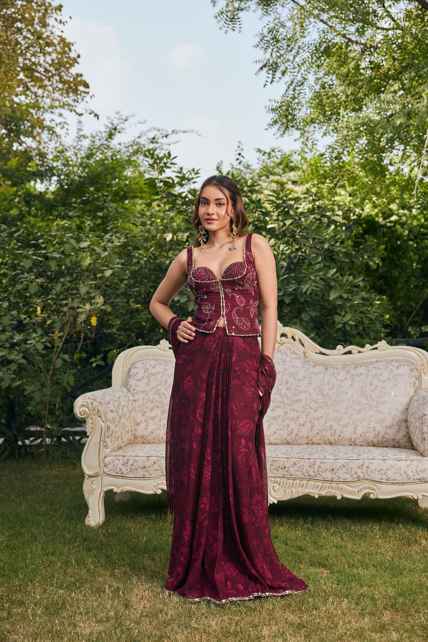 Ophelia Fish Cut Skirt Set with Blouse & Dupatta