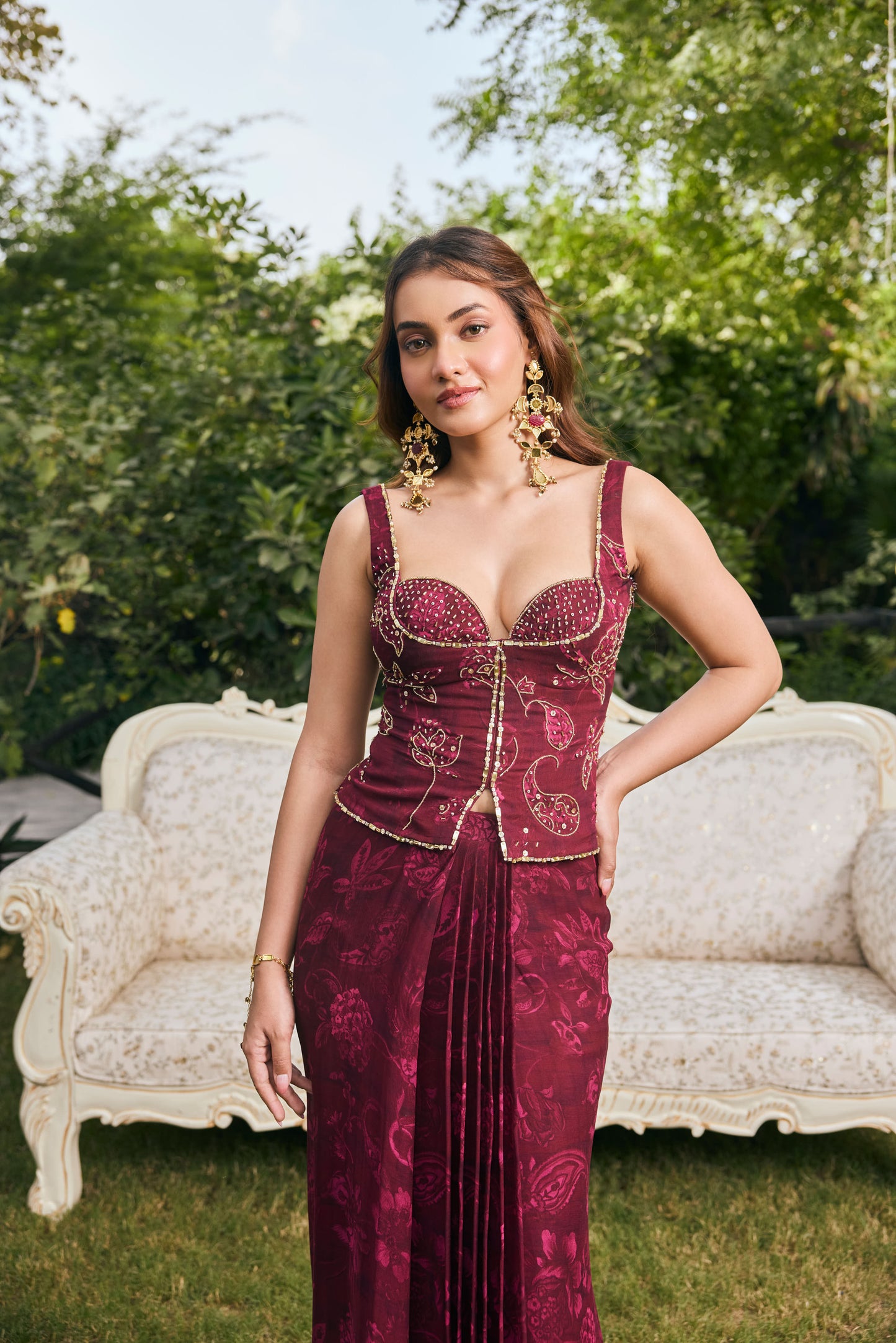 Ophelia Fish Cut Skirt Set with Blouse & Dupatta