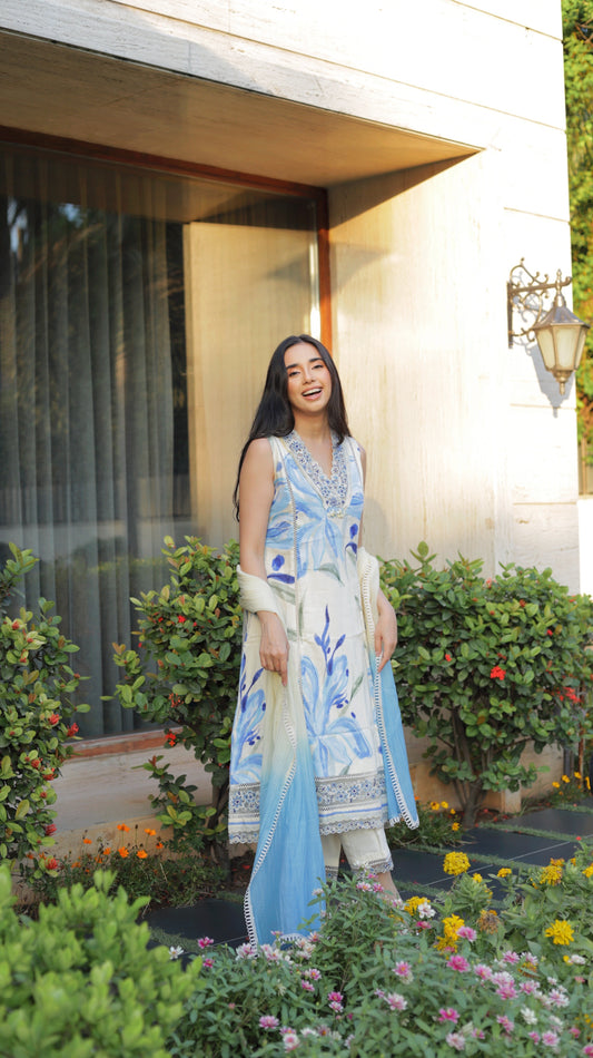 Anupreet Sidhu in Canary A-Line Sleeveless Kurta Set